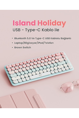 Ugreen Fun+ Renkli Tuşlu Aydınlatmalı Brown Switch Mekanik Bluetooth Kablosuz Türkçe Q Klavye