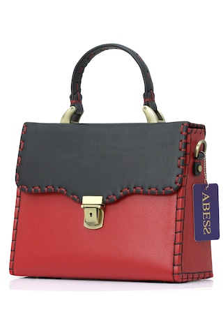 Abess Çanta , Lüks El Yapımı Gerçek Deri Kadın Çantası , Kırmızı Kırmızı - Siyah