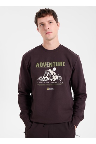 National Geographic N6wm-swt4347 Kahverengi Relaxed Baskılı Erkek Sweatshirt Kahve