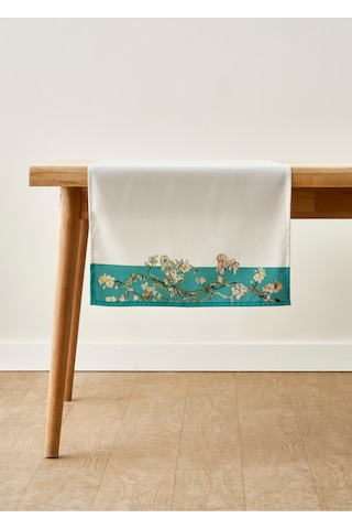 Bella Maison Van Gogh Almond Blossom Pamuklu Baskılı Runner Turkuaz 50x150 Cm Turkuaz