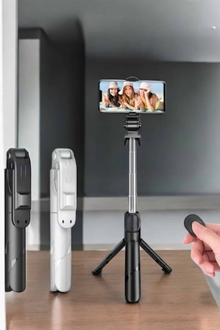 Selfie Çubuğu Tripod Kumandalı Telefon Ilkeshop - 77 Tutucu Siyah
