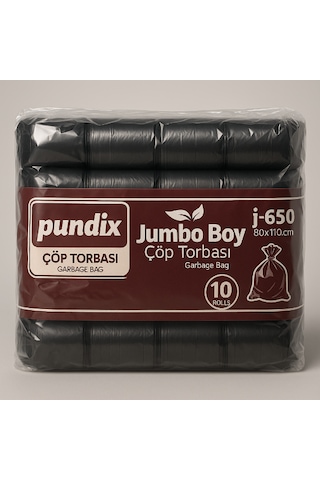 Pundix Pundıx J650 Endüstriyel Jumbo Boy Çöp Poşeti 80x110 Cm 1 Koli 10 Rulo / 100 Adet Dayanıklı, Sızdırmaz Ve Geniş Hacimli Çöp Torbası