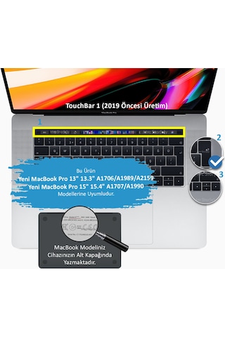 Apple Uyumlu MacBook Pro TouchBar Klavye Koruyucu 13inc 15inc Türkçe Ombre