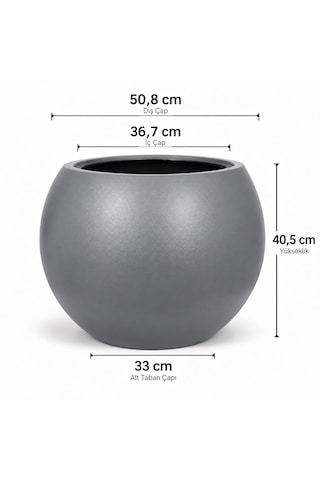 Büyük Boy Gri Yuvarlak Saksı Modern Dekoratif İç Dış Mekan Bitki Saksısı İç Saksılı -
