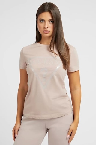 Guess Önde Logolu T-shirt Bej Kadın Çok Renkli