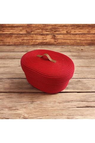 Hasır Sepet, Kapaklı Dekoratif Sepet, Çok Amaçlı Kutu, Kırmızı Oval Patates Soğan Sepeti