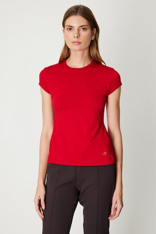 On Kadın Sıfır Yaka Ay Kol Basic Bluz 61302 Kırmızı Kırmızı