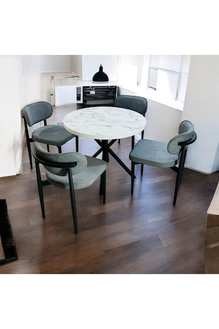 Yeliz Mutfak Masa Takımı 4 Kişilik Beyaz Mermer Desenli Yeliz012 Açık Gri