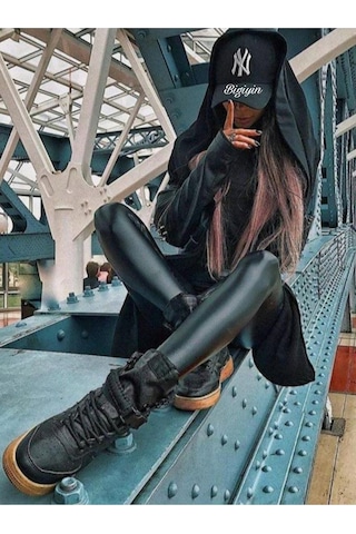 Kadın Siyah Içi Şardonlu Kışlık Suni Deri Peluşlu Tayt SiYAH