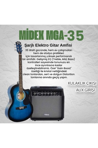 Midex Rg-560bl-amp Mavi Amfili Elektro Akustik Gitar Full Set