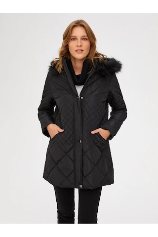 Kürk Kapüşonlu Kapitone Kaban 00041 001