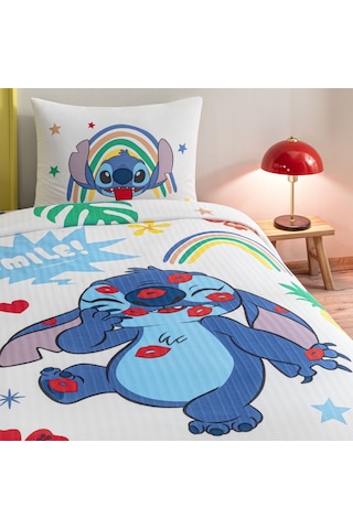 Taç Lisanslı Disney Stitch Tek Kişilik Pamuk Pike Takımı 000000001000050130 Çok Renkli