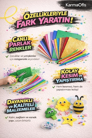 Yaratıcı Hobi Seti A4 Simli Eva, Eva, Keçe, Elişi Kağıdı, Şönil Okul & Etkinlik Seti