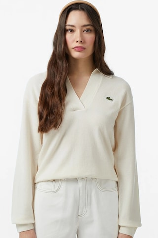 Lacoste Women's Classic Fit Polo Collar Cream Sweater Kadın Polo Yaka Clasic Fit Yün Kaşmir Kazak Krem Krem
