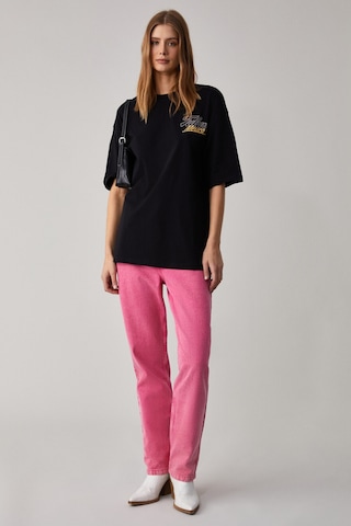 Grımelange CAITLYN Kadın Oversize Bisiklet Yaka Siyah T-Shirt