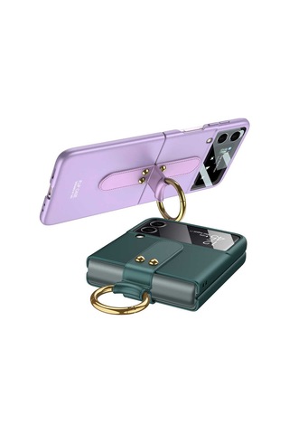 Rba Aksesuar Galaxy Uyumlu Z Flip 3 Kılıf Rba Flip Ring Kıpta Kapak - Siyah Siyah
