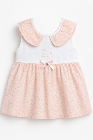 Babyhola Kız Bebek Müslin Sıfır Kol Yazlık Elbise 15234 Somon