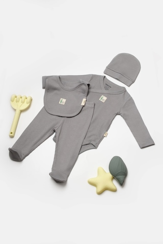 Bebek 4'lü Uzun Kollu Set, %50 Bambu %50 Organic Pamuk, Bebek - Yenidoğan - Csyb9010 Gri