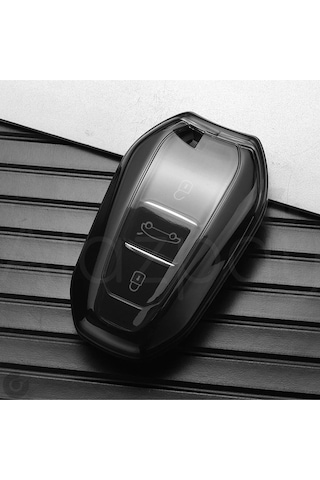 Peugeot 208 308 508 3008 5008 & Opel & Citroen & Toyota & Ds Şeffaf Tpu Anahtar Kılıfı Siyah