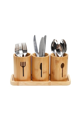 Miccho - 4 Parça Standlı Kaşıklık Yuvarlak Bambu