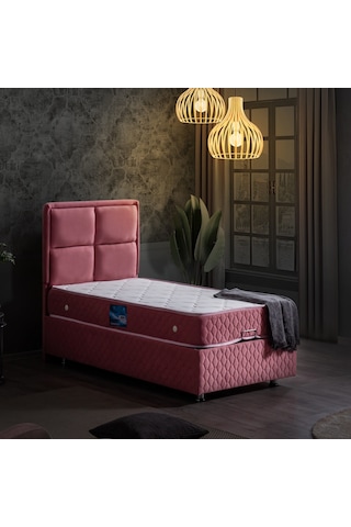 Setaymobilya Baza, Grand Tek Kişilik Pembe Baza + Başlık + Orthosoft Yatak