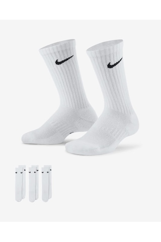 Nike Everyday Sx6842-100 Çocuk Yastıklı Crew Çorapları 3 Çift Beyaz