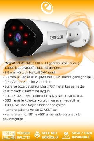 Elitcam 4 Kameralı Uzay 4 Dış Kamera Set 320 GB HDD Full HD Gece Görüşlü Güvenlik Kamerası Sistemi