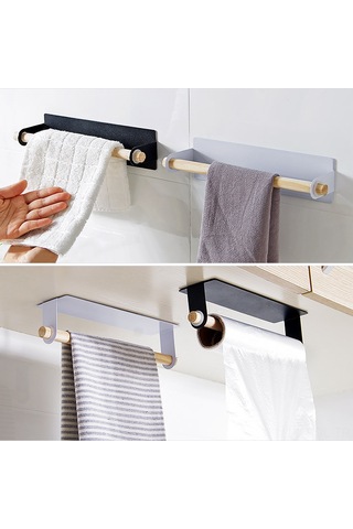 Padalink Duvara Yapışkan Demir Fırınlak Mutfak Banyo Mendil Rafı, Çeşitli Eşyaları Asmak İçin, Delme Yok, Beyaz Diğer