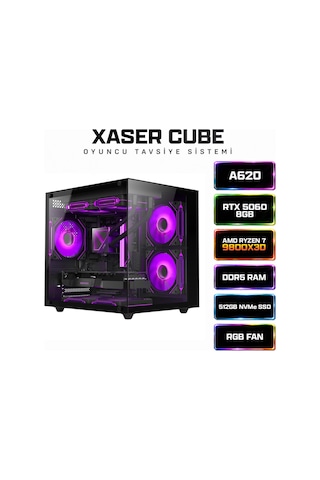 Xaser Cube X270 R7-9800X3D 16 GB 512 GB M.2 NVMe SSD 8 GB RTX5060 Free Dos Masaüstü Oyuncu Bilgisayarı