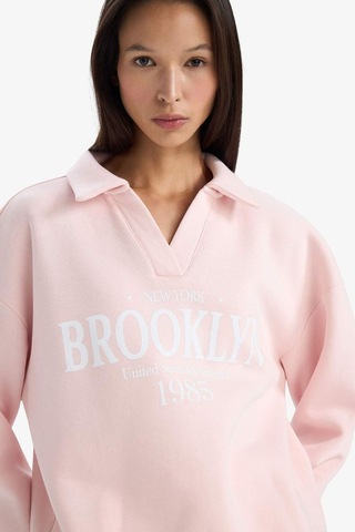 Defacto Relax Fit Polo Yaka Baskılı Kalın Sweatshirt G6412ax25wnpn364 Pembe-pn364