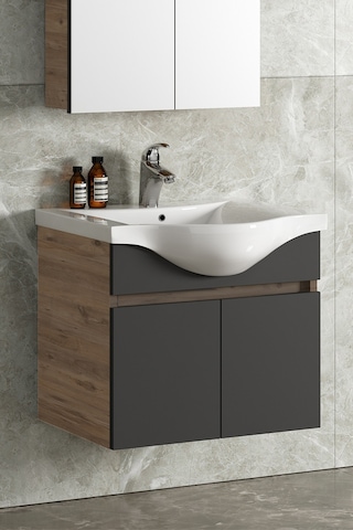 Yıldız 55 Cm Atlantik Çam-Antrasit Gri Mat Mdf Seramik Lavabolu A Antrasit - Atlantik Çam