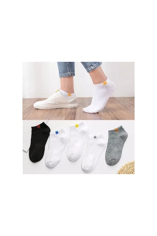 Worthy Socks 5'li Unisex Lastik Kare Desenli Beyaz Patik Bilek Çorap Seti