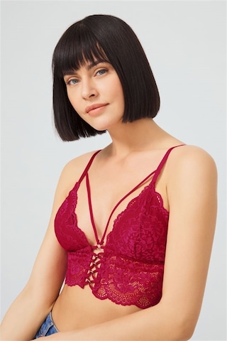 Cottonhill Bordo Dantelli İnce Askılı Kaplı Üçgen Kadın Bralet Büstiyer