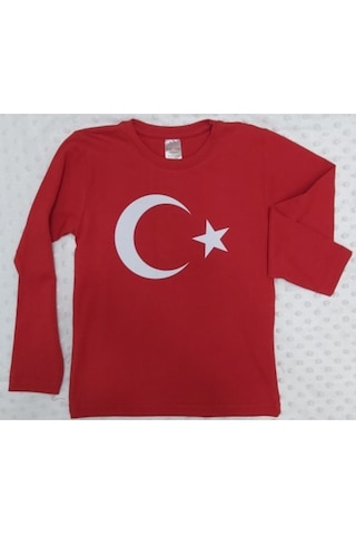 Lollico Unisex Çocuk Kırmızı Ay Yıldız Türk Bayraklı Uzun Kollu T-shirt KIrmızı