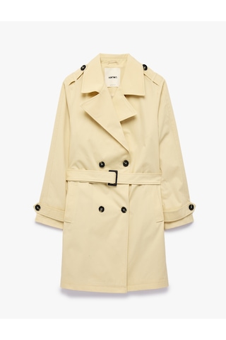 Koton Pamuklu Uzun Kollu Düğmeli Kruvaze Kemerli Oversize Gabardin Trençkot Bej 6sak00042ew Ekru