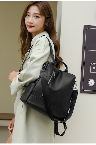 Urbannest Kadın Pu Büyük Kapasiteli Günlük Seyahat Sırt Çantası Siyah, Kadın Moda Pu Günlük Seyahat Sırt Çantası Siyah Siyah