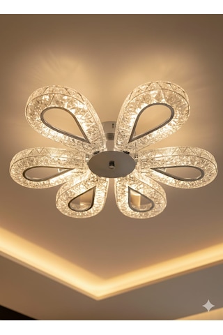 Bohem Aydınlatma Krom Damla Model 6'lı Tavana Sıfır 3 Renk Led Modern Salon Avizesi Krom