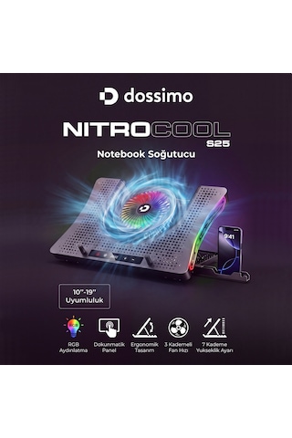 Dossimo Nitrocool Rgb Işıklı Lcd Göstergeli Yükselebilen Notebook Soğutucu S25