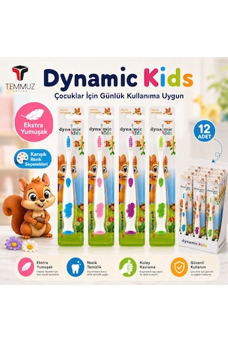 Dynamic Kids Ekstra Soft Çocuk Diş Fırçası 12 Adet Tekli Ambalajlı Karışık Renk