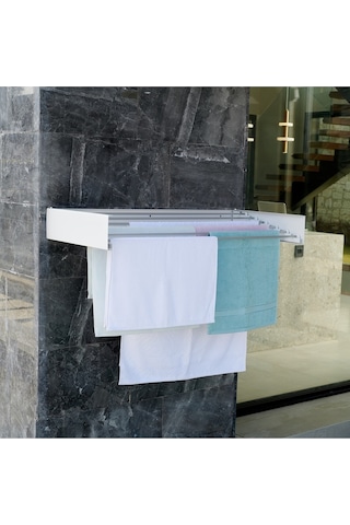 Design Kurutmalık Çamaşır Askısı Beyaz-100cm - Duvara Monte, Katlanabilir Çamaşırlık - Beyaz