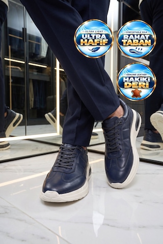 Komcero Kauçuk Tabanlı Bağcıklı Sneaker Lacivert Hakiki Deri Erkek Casual Ayakkabı Hz1774-0337
