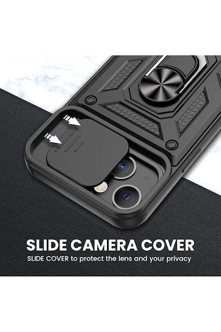Apsuwa Apsuwa Apple Uyumlu iPhone 13 Kılıf Sert Silikon Tank Aramid Sürgülü Vega Yüzüklü Lacivert