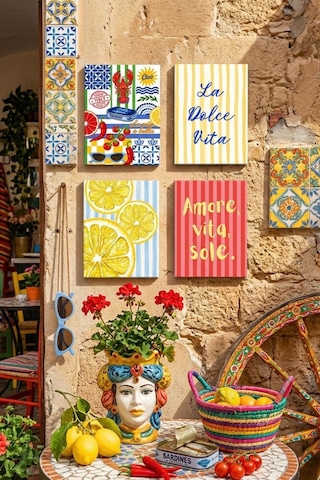 La Dolce Vita Tablo Seti 4lü Set Sicilya Temalı 15x20 Cm Mdf
