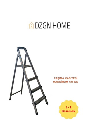 Katre Dayanıklı 3+1 Özel Tasarım Hafif, Kaymaz, Metal Basamaklı Katlanır Merdiven Siyah