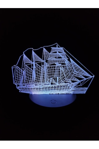 3d Yelkenli Gemi Figürlü Gece Lambası Çok Renkli