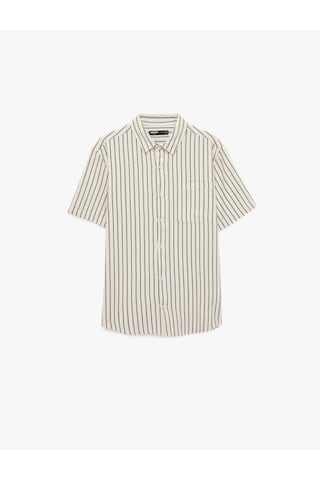 Koton Regular Fit Klasik Yaka Pamuklu Cepli Kısa Kollu Çizgili Gömlek Lacivert Çizgili 6sam60045hw