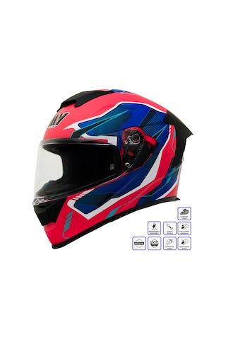 My Helmets Mks001-rbw Yarış Spoiler Güneş Vizörlü Şeffaf Full Face Motosiklet Kaskı Çok Renkli