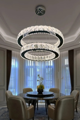 2 Katlı Daire Kristal Taşlı Modern Led Avize Salon Avizesi Renkli
