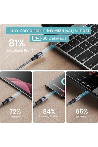 Bix BXCC241 240 W 1.8 M Metal Başlık Type-C Şarj Data Kablosu