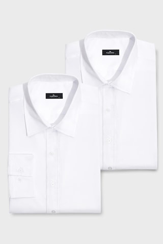 Tudors 2'li Paket Beyaz Slim Fit Kolay Ütü Teri Emen Nefes Alan Doku Dört Mevsim Erkek Gömlek-37919 Beyaz